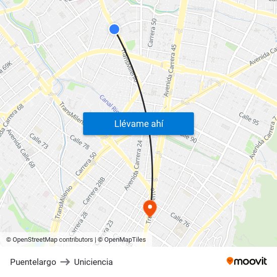 Puentelargo to Uniciencia map