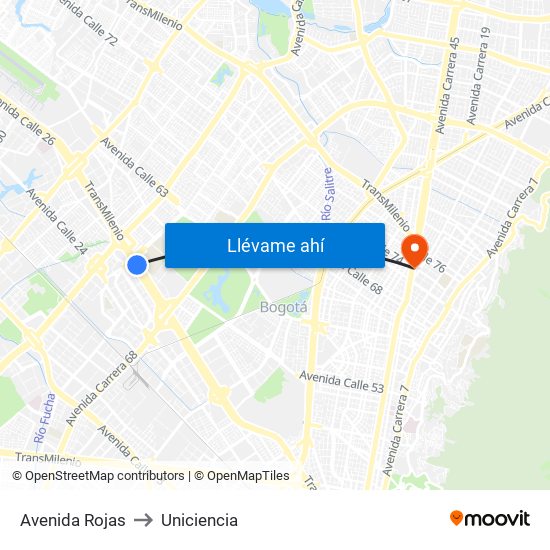 Avenida Rojas to Uniciencia map