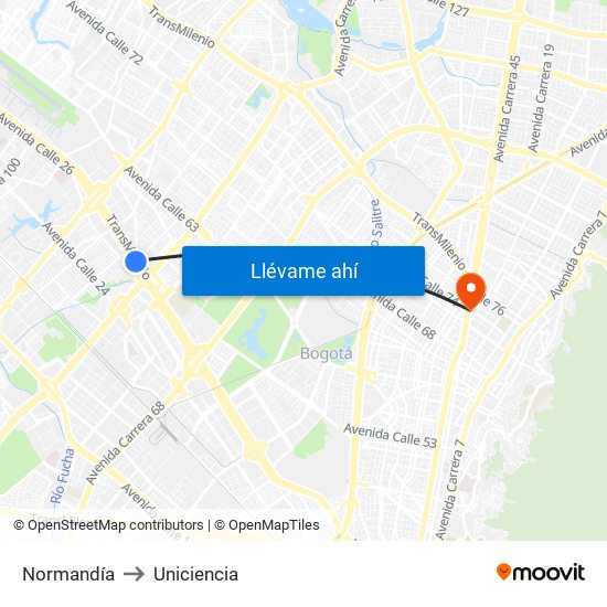 Normandía to Uniciencia map