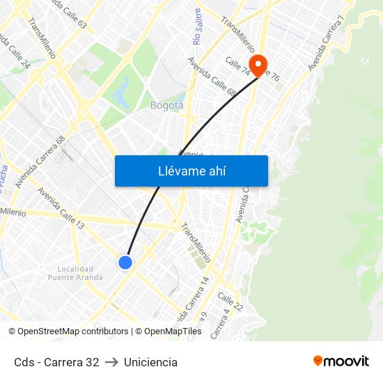 Cds - Carrera 32 to Uniciencia map