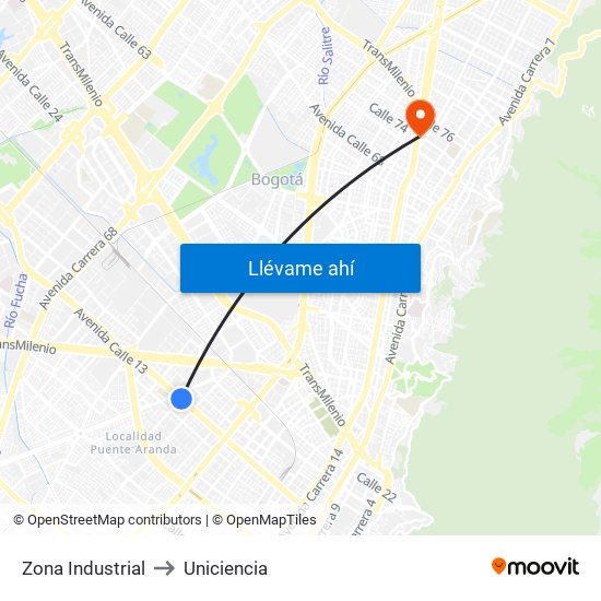 Zona Industrial to Uniciencia map