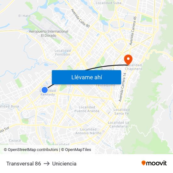Transversal 86 to Uniciencia map