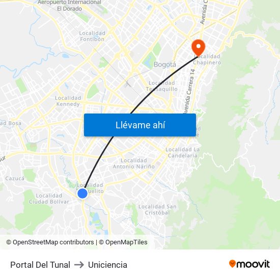 Portal Del Tunal to Uniciencia map