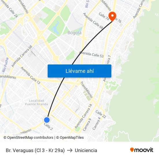 Br. Veraguas (Cl 3 - Kr 29a) to Uniciencia map