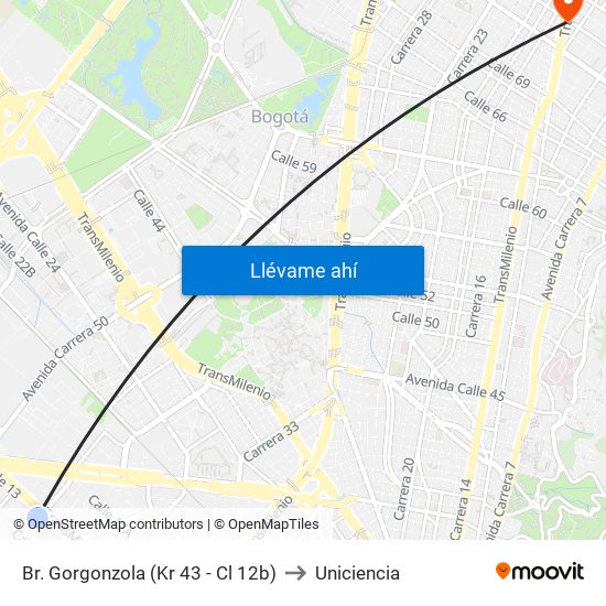 Br. Gorgonzola (Kr 43 - Cl 12b) to Uniciencia map