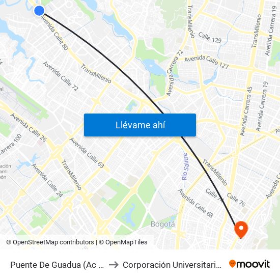 Puente De Guadua (Ac 80 - Kr 119) (A) to Corporación Universitaria Iberoamericana map