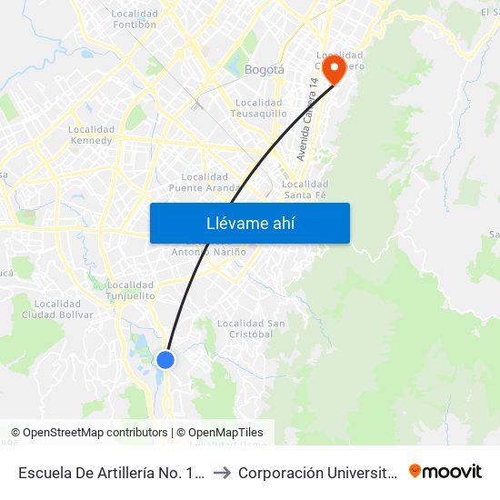 Escuela De Artillería No. 13 (Av. Caracas - Tv 5d) to Corporación Universitaria Iberoamericana map
