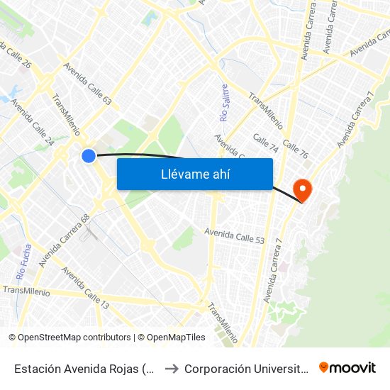 Estación Avenida Rojas (Ac 26 - Kr 69d Bis) (B) to Corporación Universitaria Iberoamericana map