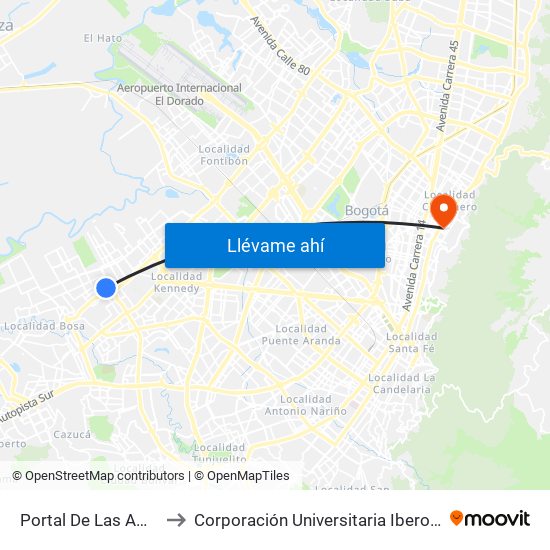 Portal De Las Américas to Corporación Universitaria Iberoamericana map