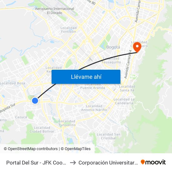 Portal Del Sur - JFK Cooperativa Financiera to Corporación Universitaria Iberoamericana map