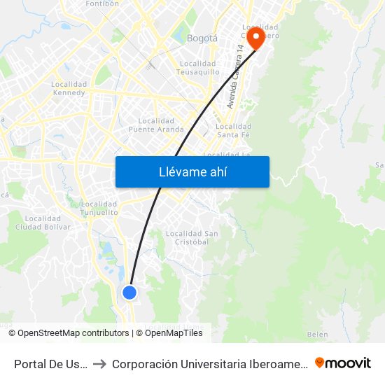 Portal De Usme to Corporación Universitaria Iberoamericana map