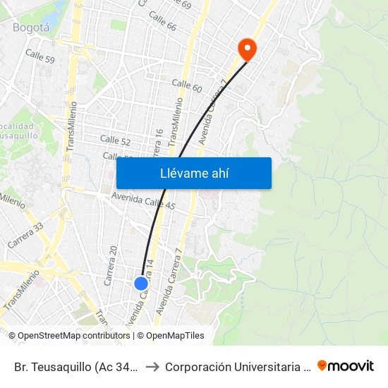 Br. Teusaquillo (Ac 34 - Av. Caracas) to Corporación Universitaria Iberoamericana map
