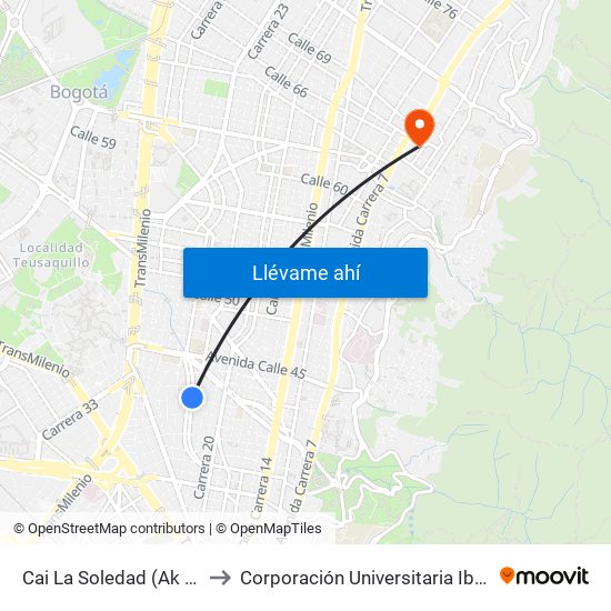 Cai La Soledad (Ak 24 - Cl 40) to Corporación Universitaria Iberoamericana map