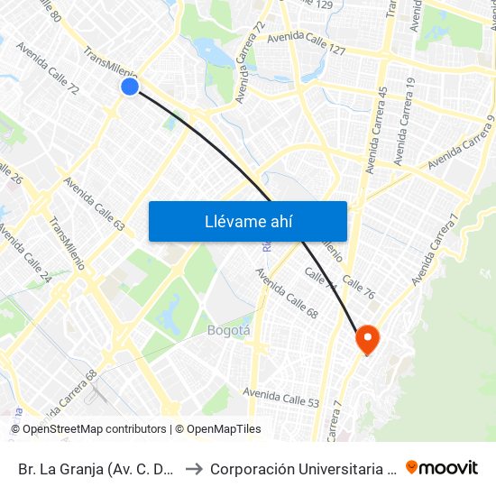 Br. La Granja (Av. C. De Cali - Cl 76a) to Corporación Universitaria Iberoamericana map