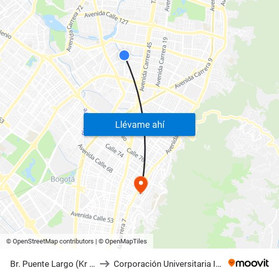 Br. Puente Largo (Kr 53 - Cl 107) to Corporación Universitaria Iberoamericana map