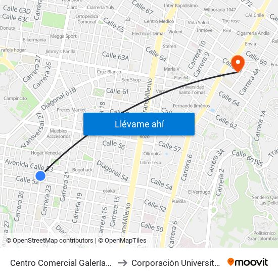 Centro Comercial Galerías Cl 52 (Ak 24 - Cl 52) to Corporación Universitaria Iberoamericana map