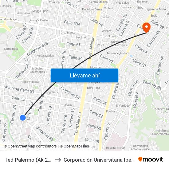 Ied Palermo (Ak 24 - Cl 49) to Corporación Universitaria Iberoamericana map