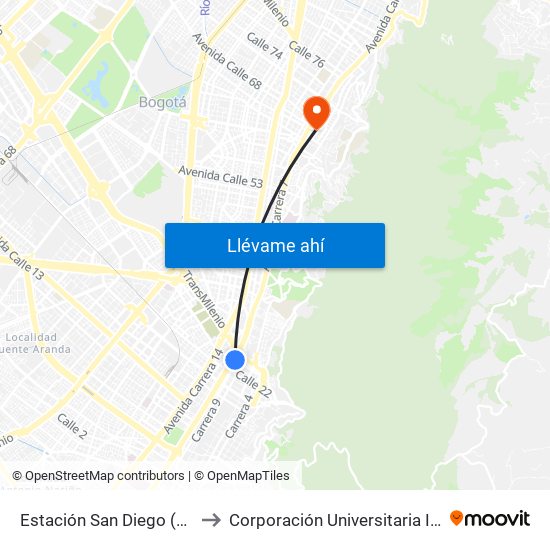 Estación San Diego (Cl 24 - Ak 10) to Corporación Universitaria Iberoamericana map