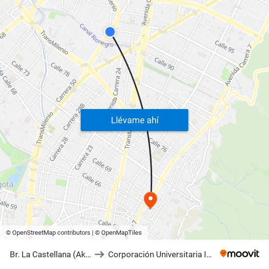 Br. La Castellana (Ak 50 - Cl 91) to Corporación Universitaria Iberoamericana map