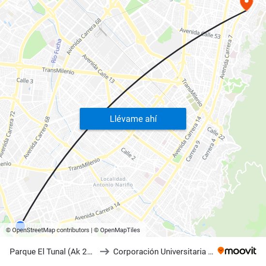 Parque El Tunal (Ak 24 - Av. Boyacá) to Corporación Universitaria Iberoamericana map