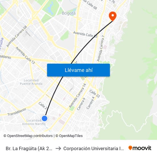 Br. La Fragüita (Ak 24 - Cl 7 Sur) to Corporación Universitaria Iberoamericana map