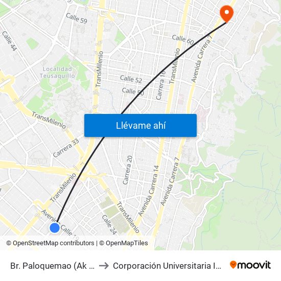 Br. Paloquemao (Ak 27 - Ac 19) to Corporación Universitaria Iberoamericana map