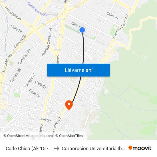 Cade Chicó (Ak 15 - Cl 90) (A) to Corporación Universitaria Iberoamericana map