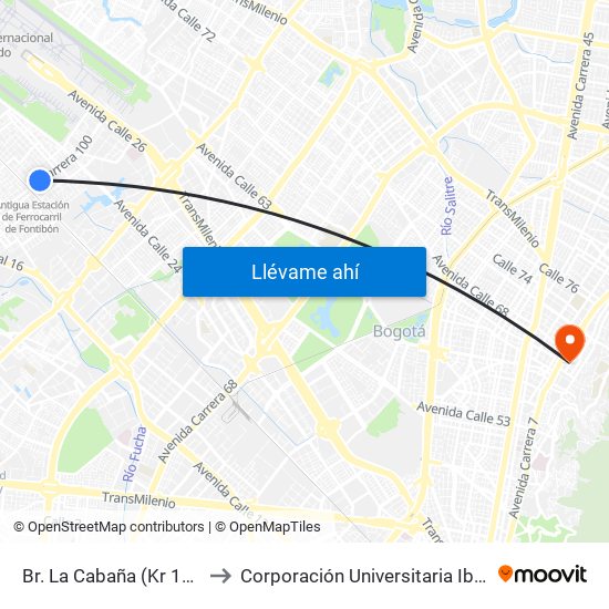 Br. La Cabaña (Kr 100 - Cl 22i) to Corporación Universitaria Iberoamericana map