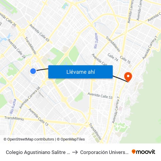 Colegio Agustiniano Salitre (Av. La Esperanza - Kr 69b) to Corporación Universitaria Iberoamericana map