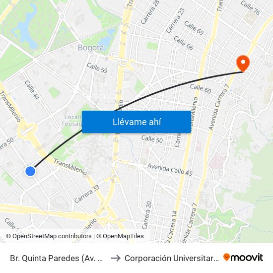 Br. Quinta Paredes (Av. Esperanza - Kr 44a) to Corporación Universitaria Iberoamericana map