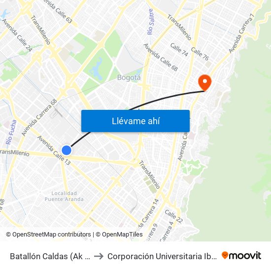 Batallón Caldas (Ak 50 - Cl 15) to Corporación Universitaria Iberoamericana map