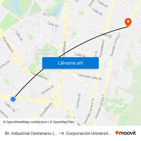 Br. Industrial Centenario (Av. Américas - Tv 39) to Corporación Universitaria Iberoamericana map