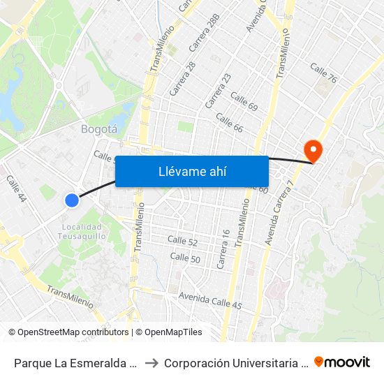 Parque La Esmeralda (Ak 50 - Cl 45) to Corporación Universitaria Iberoamericana map