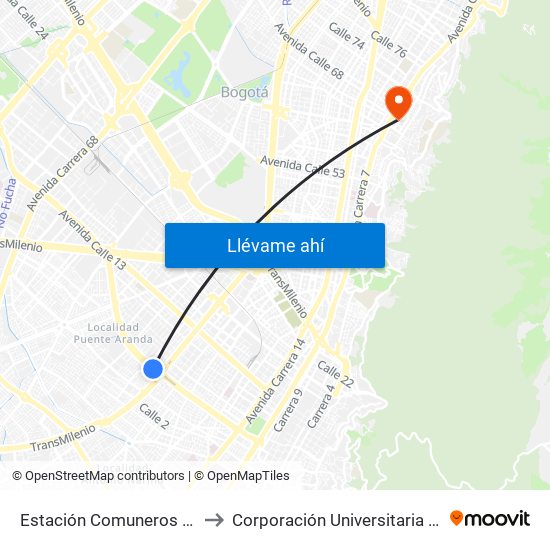 Estación Comuneros (Ac 6 - Ak 30) to Corporación Universitaria Iberoamericana map