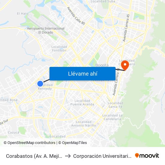 Corabastos (Av. A. Mejía - Av. Américas) to Corporación Universitaria Iberoamericana map