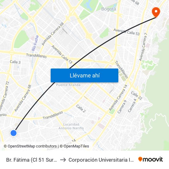 Br. Fátima (Cl 51 Sur - Kr 34) (A) to Corporación Universitaria Iberoamericana map