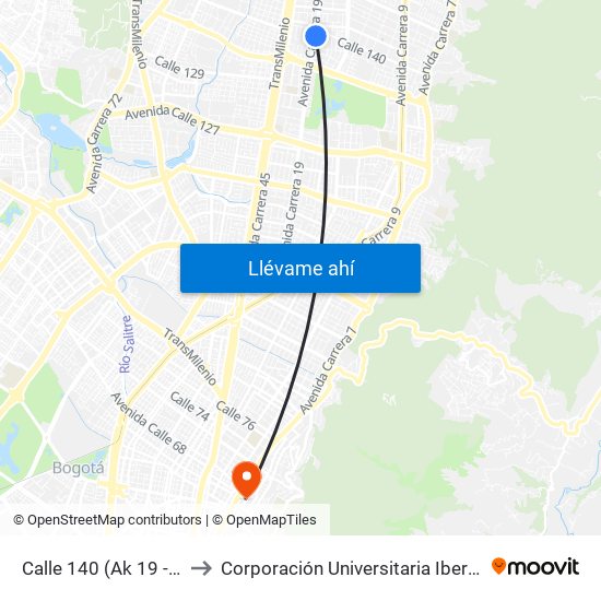 Calle 140 (Ak 19 - Cl 138) to Corporación Universitaria Iberoamericana map