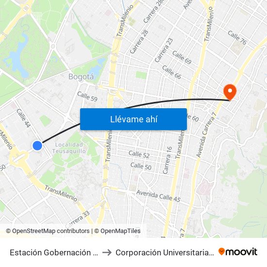 Estación Gobernación (Ak 50 - Ac 26) to Corporación Universitaria Iberoamericana map