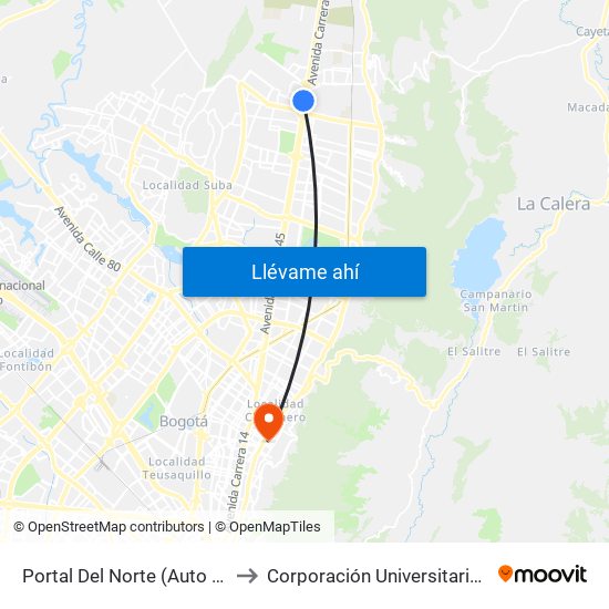 Portal Del Norte (Auto Norte - Cl 174a) to Corporación Universitaria Iberoamericana map