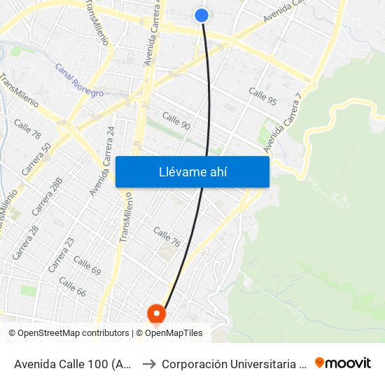 Avenida Calle 100 (Ak 19 - Ac 100) to Corporación Universitaria Iberoamericana map