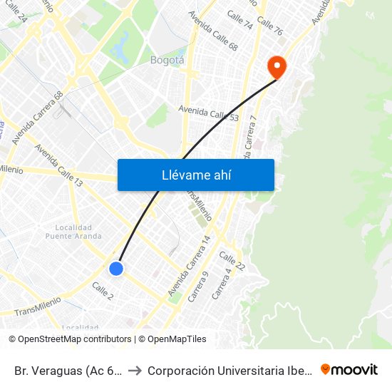 Br. Veraguas (Ac 6 - Ak 27) to Corporación Universitaria Iberoamericana map