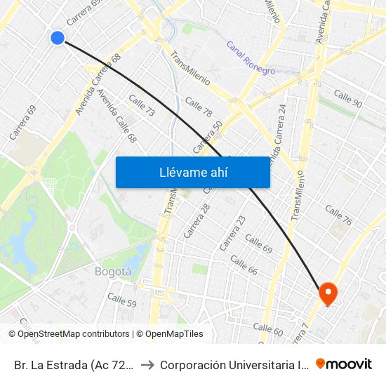 Br. La Estrada (Ac 72 - Kr 69k) (A) to Corporación Universitaria Iberoamericana map