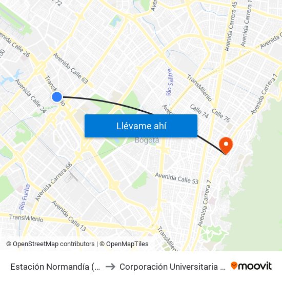 Estación Normandía (Ac 26 - Kr 74) to Corporación Universitaria Iberoamericana map