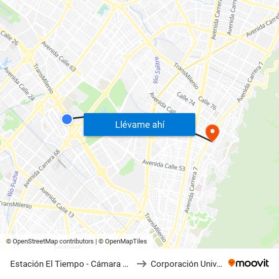 Estación El Tiempo - Cámara De Comercio De Bogotá (Ac 26 - Kr 68d) to Corporación Universitaria Iberoamericana map