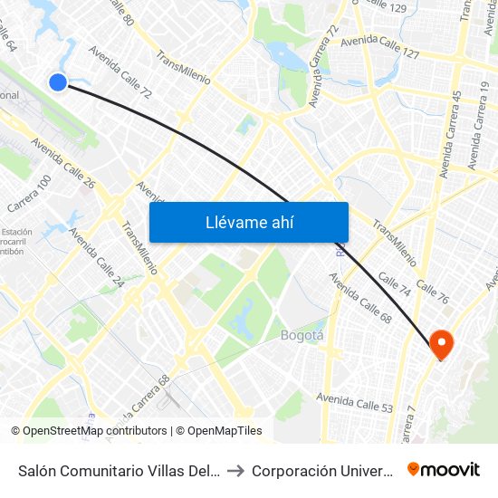 Salón Comunitario Villas Del Dorado (Kr 110 Bis - Cl 65b) to Corporación Universitaria Iberoamericana map