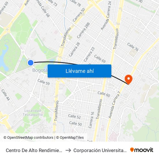 Centro De Alto Rendimiento (Ac 63 - Tv 59a) to Corporación Universitaria Iberoamericana map