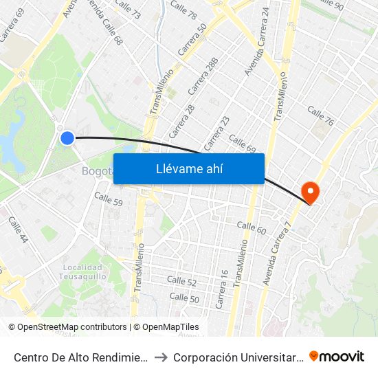 Centro De Alto Rendimiento (Ac 63 - Ak 60) to Corporación Universitaria Iberoamericana map