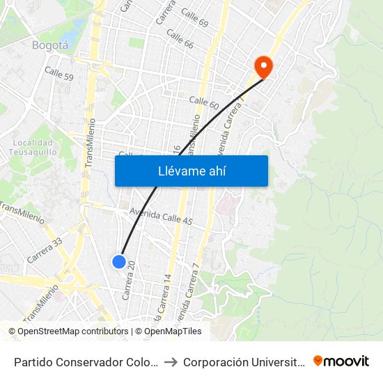 Partido Conservador Colombiano (Ak 24 - Cl 39) to Corporación Universitaria Iberoamericana map