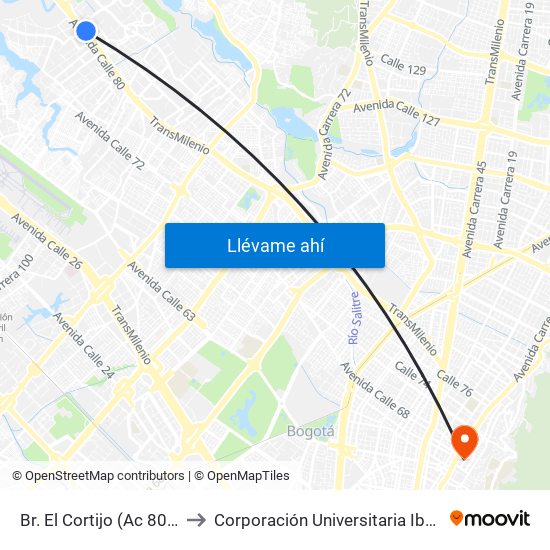 Br. El Cortijo (Ac 80 - Ak 114) to Corporación Universitaria Iberoamericana map