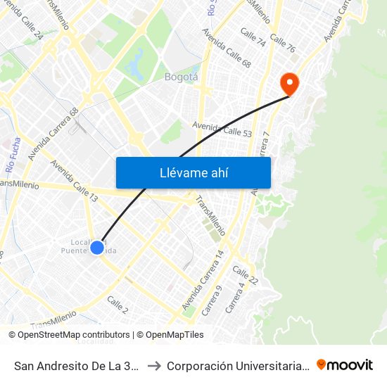 San Andresito De La 38 (Ac 6 - Kr 38) to Corporación Universitaria Iberoamericana map